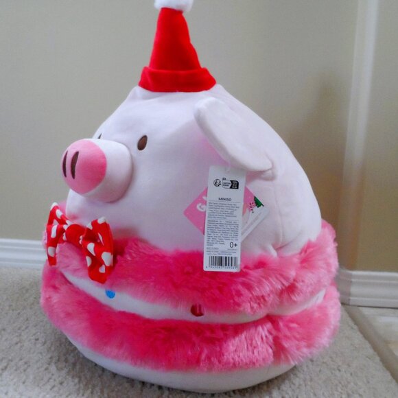 New Miniso Pink Plush Pig with Santa Hat Christmas - Picture 2 of 4